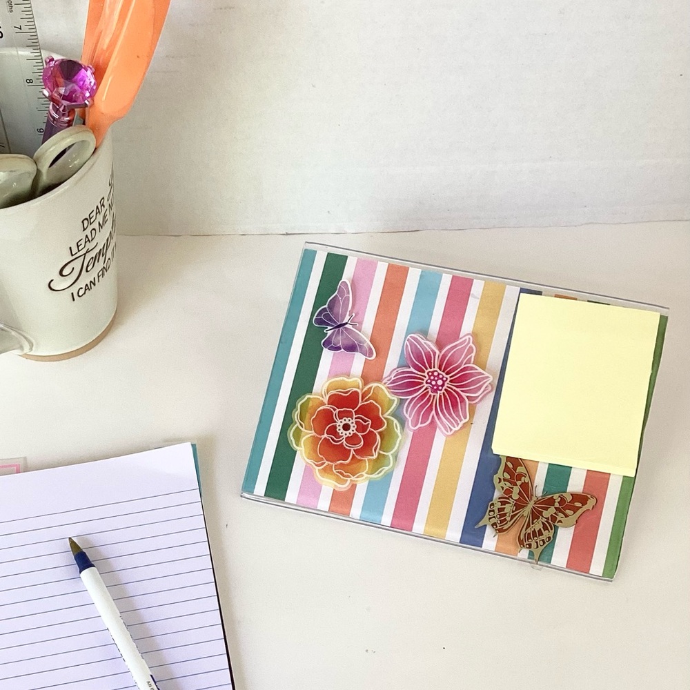 Handmade Notepad Holder Office Desk Decor Floral Butterfly Decor Stripes